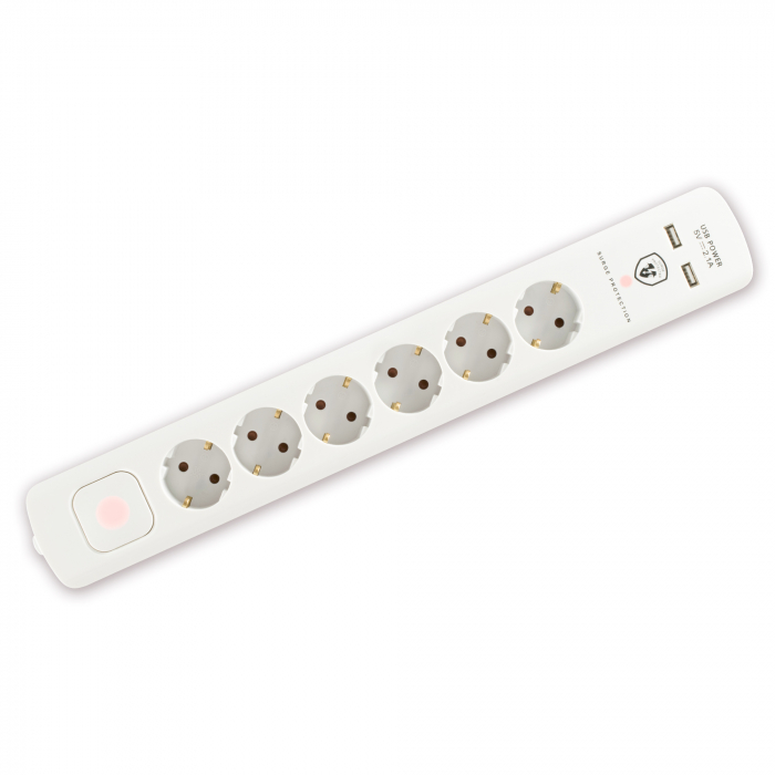 Prelungitor cu Protecție la Supratensiune, 6 Prize și USB - NVT 06K USB/WH [1]