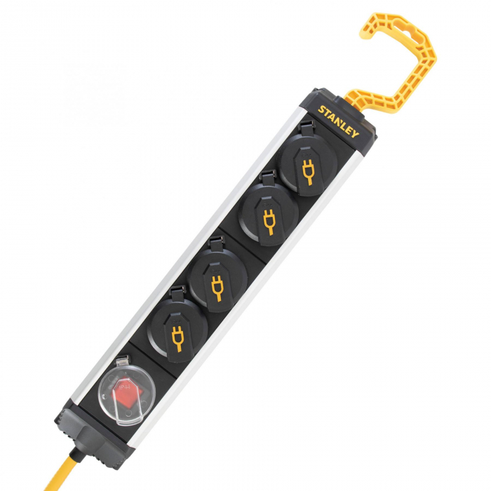 Prelungitor Stanley cu 4 Prize, Intrerupator, Cu Carlig, IP44, 5 m, H07RNF 3G1,5 - SXECCD0RAJE [1]