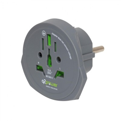 Casa - Adaptor Călătorie World to Europe Q2 – Compatibil UK/USA/AUS, 100–250V, 16A, GS