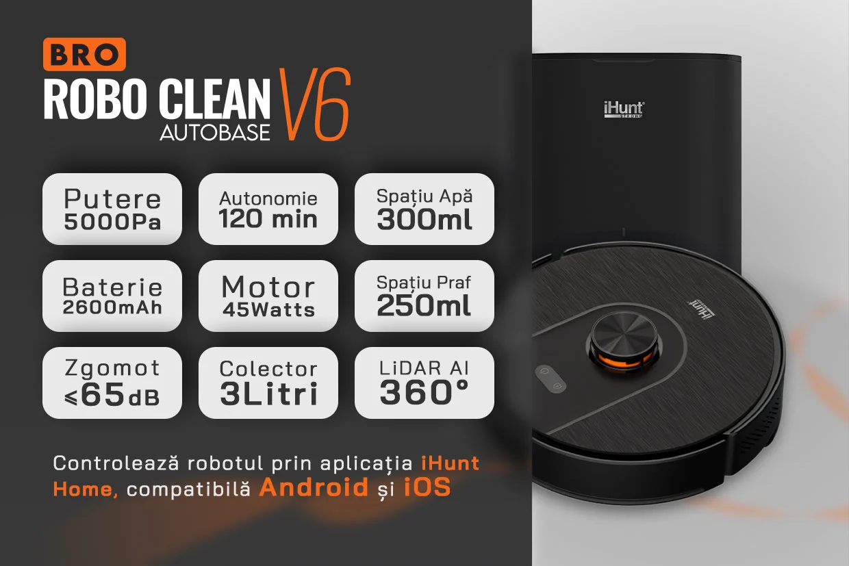 Aspirator Robot BRO Robo Clean V6 AutoBase cu Mop și Navigație LiDAR [2]
