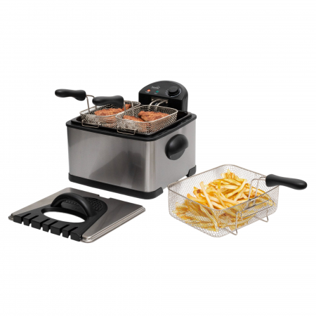 Friteuză electrică HGOLS4 – 2000W, 4–6L, inox, termostat reglabil, 3 coșuri nichelate [4]