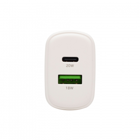 Încărcător rapid USB SA20PPS 20W cu tehnologie GaN, două porturi USB-C și USB-A, ideal pentru telefoane și tablete [1]
