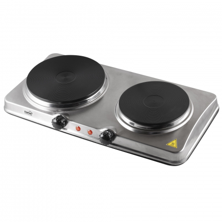 Electrocasnice - Plită electrică portabilă – 2 ochiuri, 2500W, inox, compactă, camping