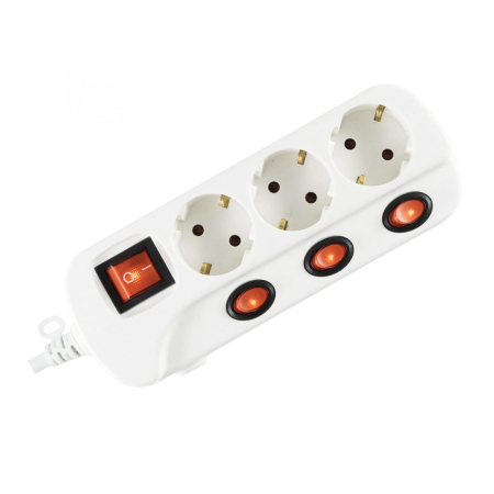 Electronice - Prelungitor NVK 03K-3/WH/1,5 cu 3 prize, butoane individuale și cablu 3m