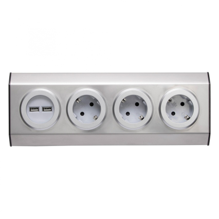Casa - Prelungitor KNV 03/USB cu 3 prize inox, protecție copii și 2 porturi USB
