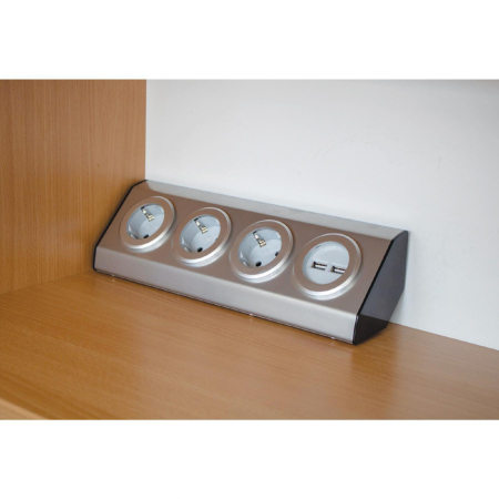 Prelungitor KNV 03/USB cu 3 prize inox, protecție copii și 2 porturi USB [1]