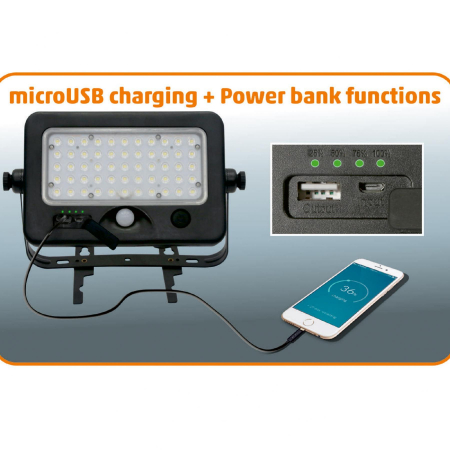 Reflector LED Solar FLP 1100 – 55 LED-uri, 1100 lm, Senzor Mișcare, USB, IP44 [2]