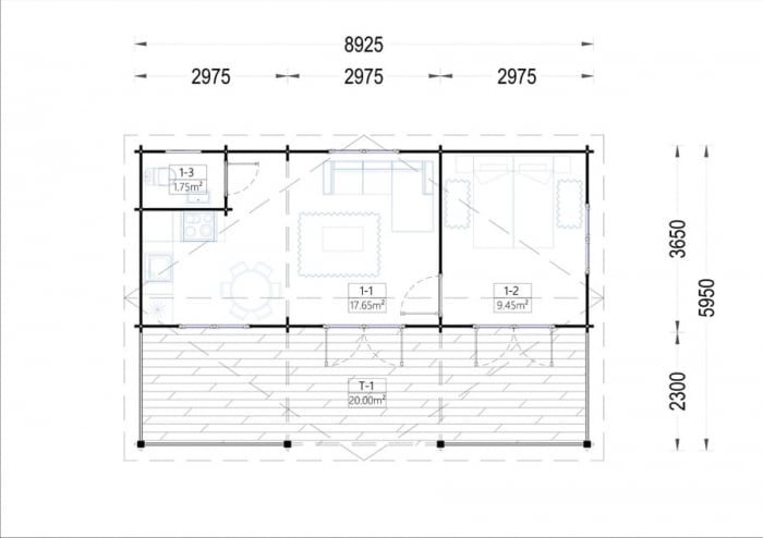 Casa izolata din lemn, Pin Nordic, DUNAREA 32 m² + terasa 20 m² cu un dormitor [6]