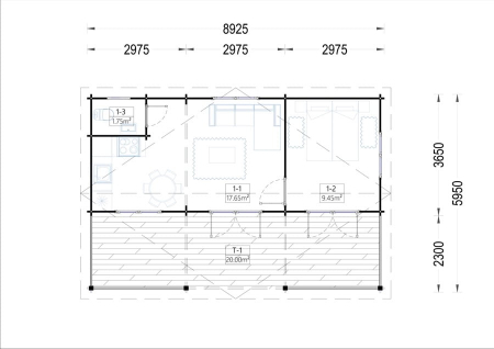 Casa izolata din lemn, Pin Nordic, DUNAREA 32 m² + terasa 20 m² cu un dormitor [5]
