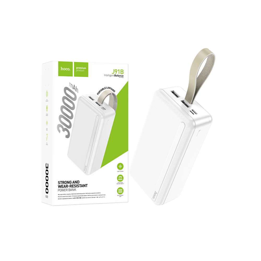 Baterie Externa Hoco, 2xUSB-A, 30.000 MAh, White – Hoco J91B [1]