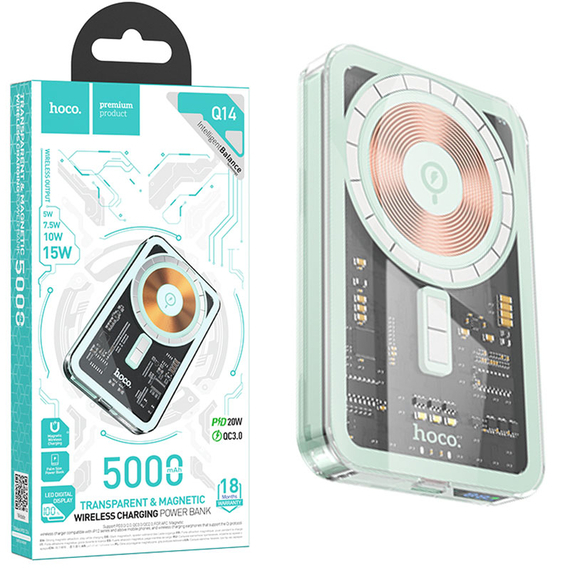 Baterie Externa Wireless Magnet, 1xUSB-C PD, 5V, 2A, Magnet, Display LED, 5.000mAh | Blue – Hoco Q14 [1]