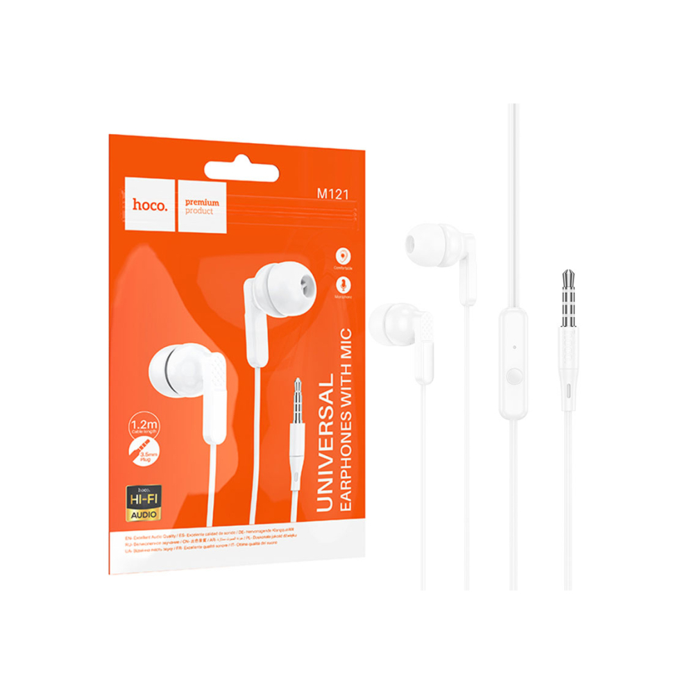 Casti cu Fir, In Ear, 3.5mm, 1.2m, Mic & Volume Key, HiFi, White – Hoco M121 [1]