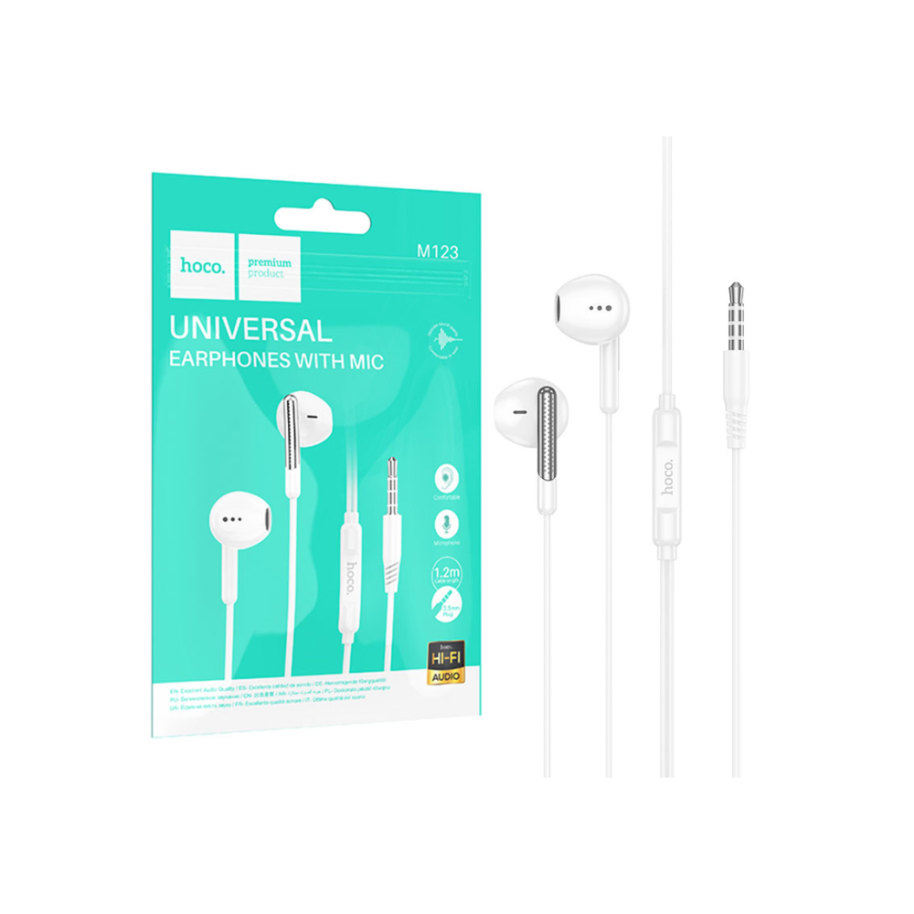 Casti cu Fir, In Ear, 3.5mm, 1.2m, Mic & Volume Key, HiFi, White – Hoco M123 [1]