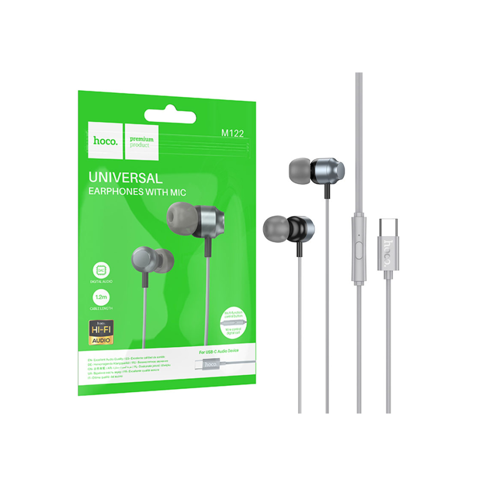 Casti cu Fir, In Ear, USB-C, 1.2m, Mic & Volume Key, HiFi, Gray – Hoco M122 [1]
