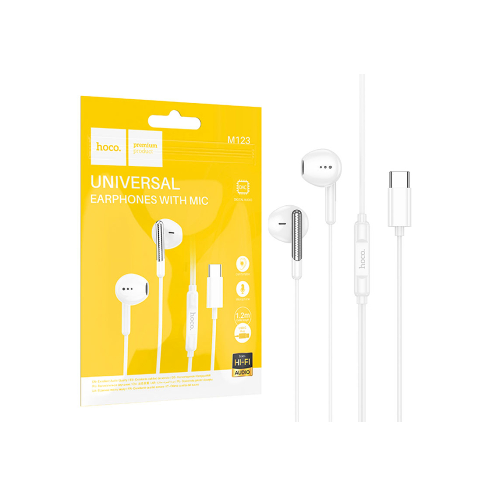 Casti cu Fir, In Ear, USB-C, 1.2m, Mic & Volume Key, HiFi, White – Hoco M123 [1]