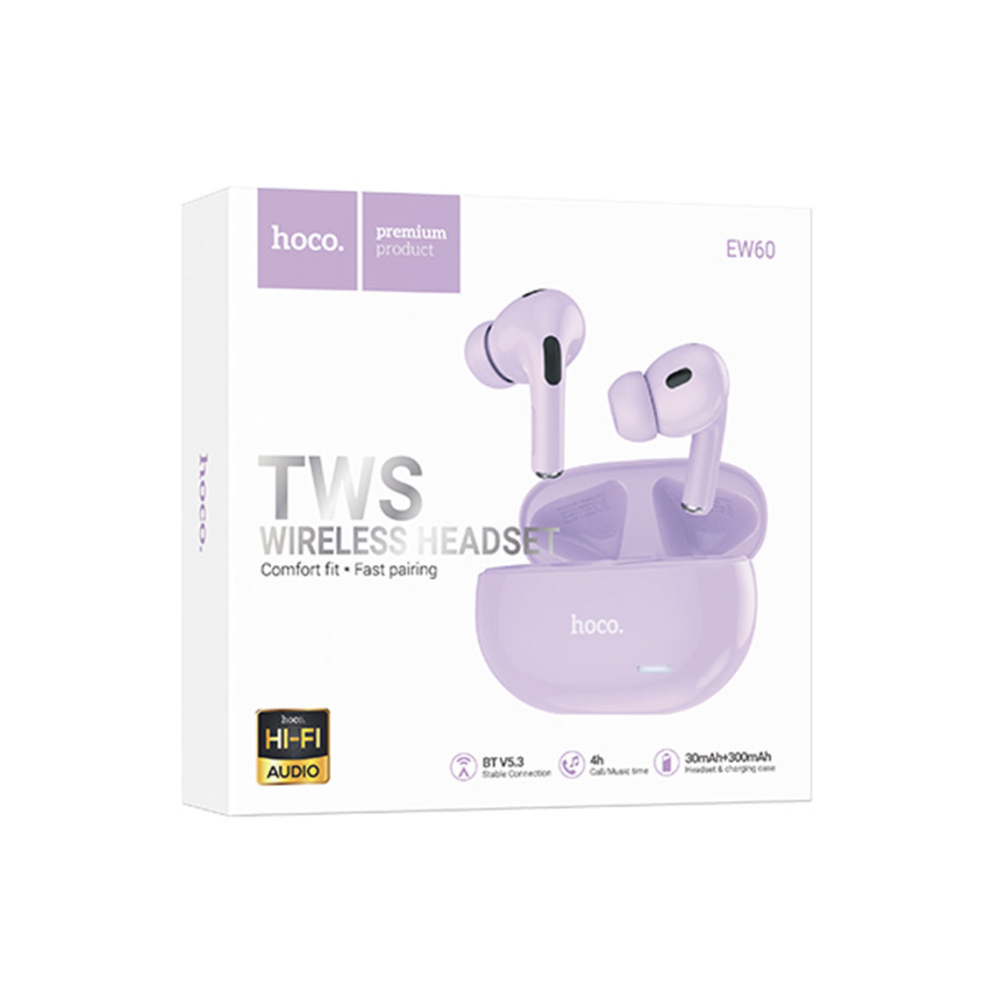 Casti Wireless, Ear Buds, BT 5.3, 150h StandBy, 300mAh, HiFi, Norman, Purple – Hoco EW60 [1]