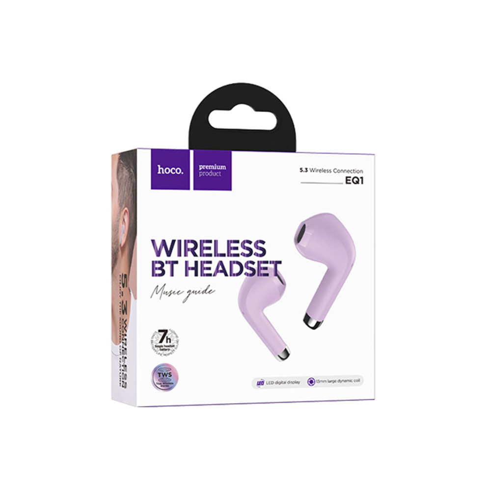 Casti Wireless, Ear Buds, BT 5.3, 180h StandBy, 400mAh, Display LED, MusicGuide, Purple – Hoco EQ1 [1]