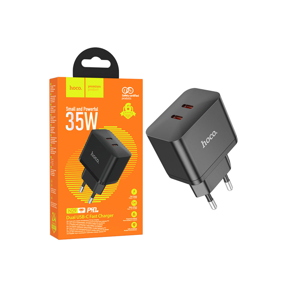 Adaptor Incarcator, 35W, 2xUSB-C, PD, Black – Hoco N29 [1]
