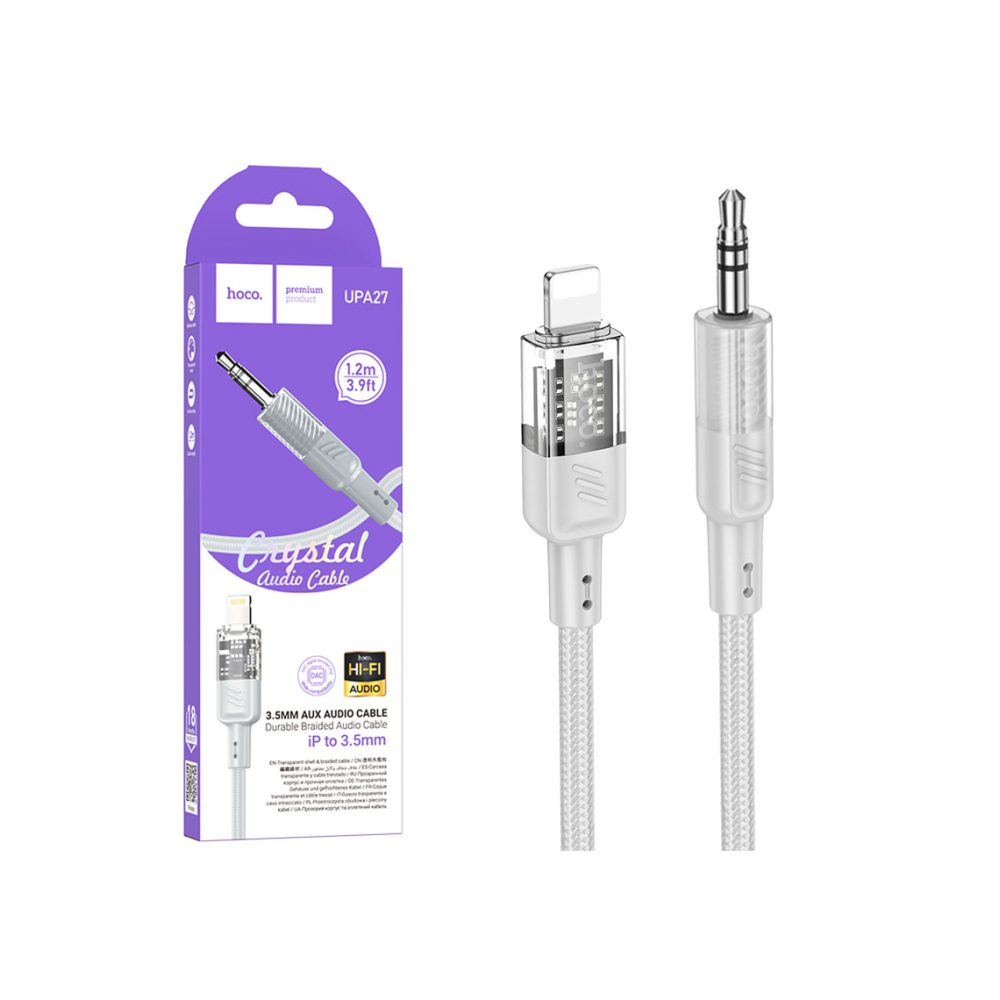 Cablu Audio, Lightning la Jack 3.5mm - 1.2m, Gray/Clear – Hoco UPA27 [1]