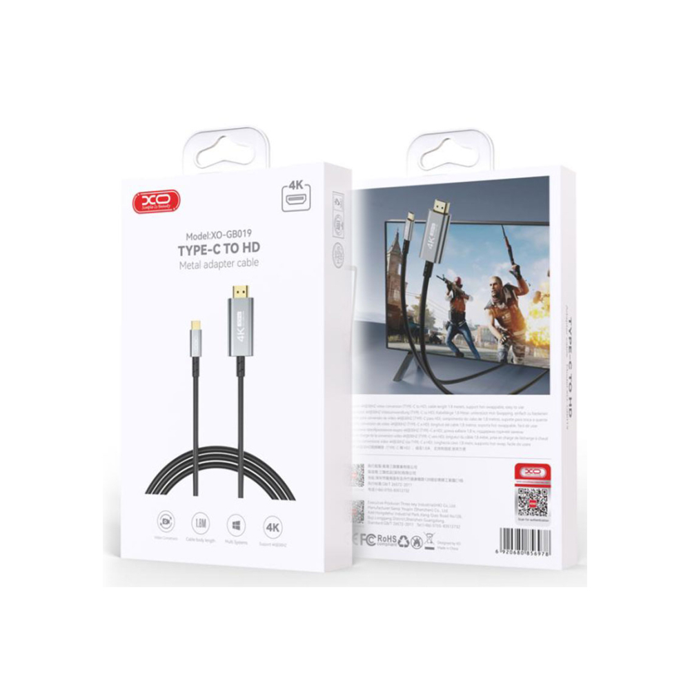 Cablu Audio si Video, USB-C la HDMI, HD 4k, 1.8m, TARNISH – XO GB019 [1]