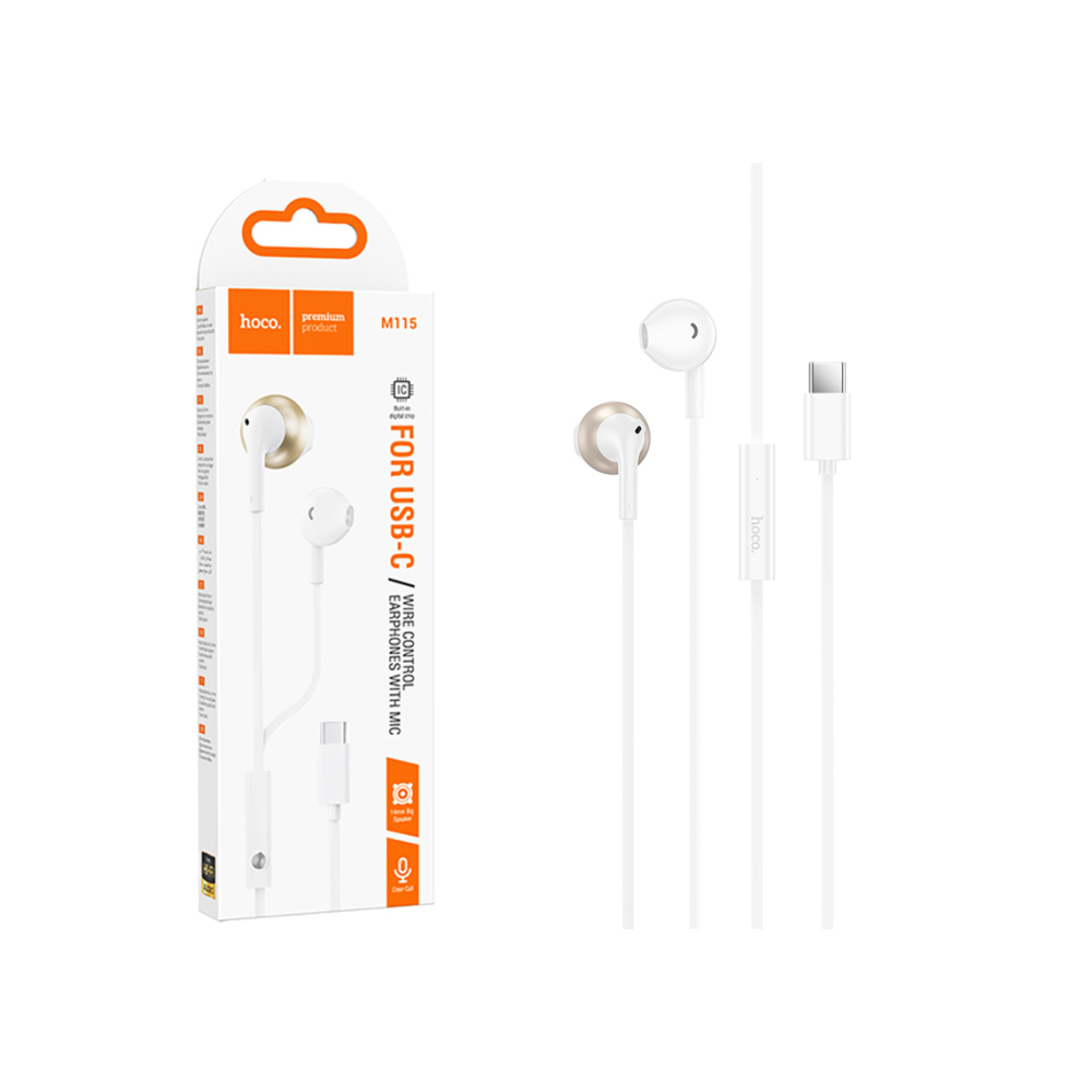 Cablu Casti cu Fir, In Ear, USB-C, 1.2m , WHITE – Hoco M115 [1]
