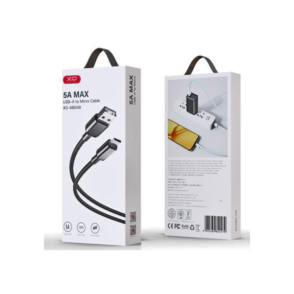 Cablu Date si Incarcare, USB-A la MicroUSB, 5A, Braided, 1m, Black – XO NB249 [1]
