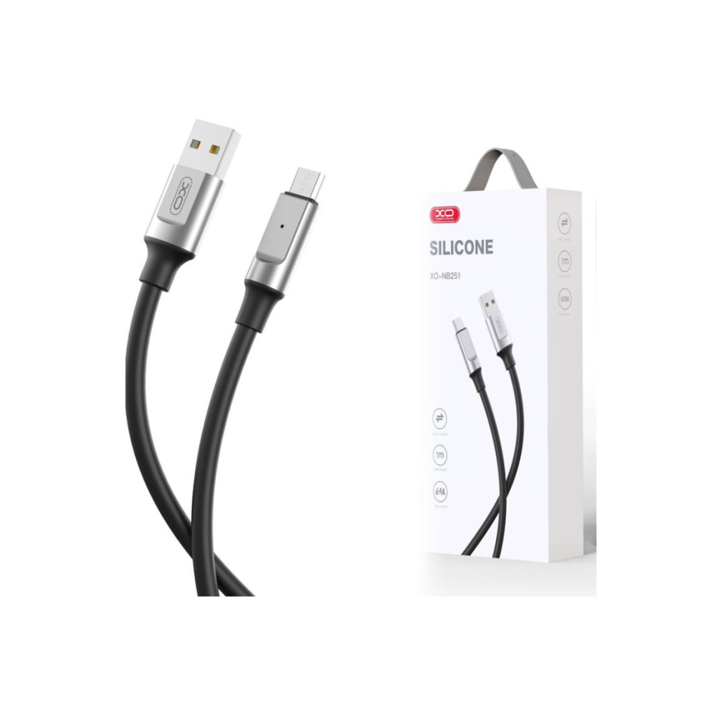 Cablu Date si Incarcare, USB-A la MicroUSB, 6A, Metallic, 1m, Black – XO NB251 [1]