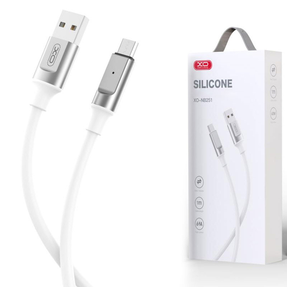 Cablu Date si Incarcare, USB-A la MicroUSB, 6A, Metallic, 1m, White – XO NB251 [1]