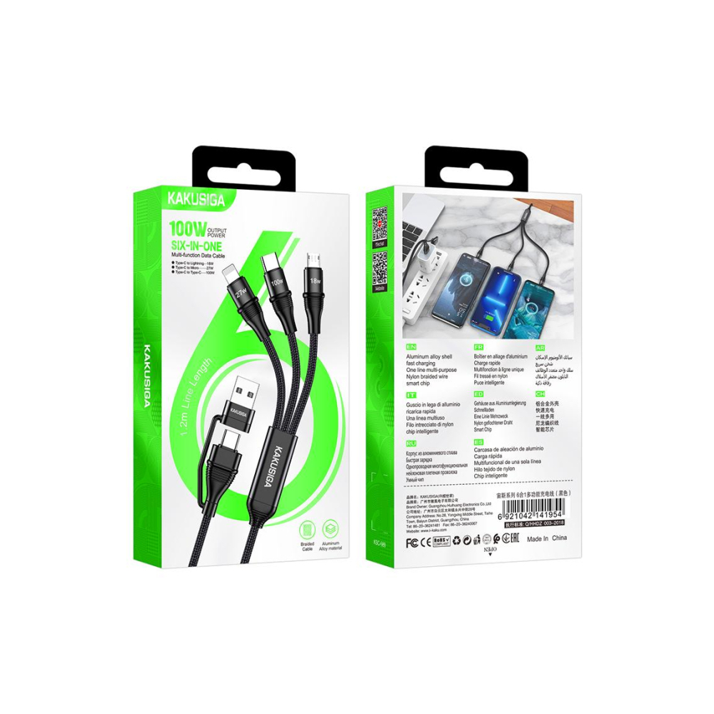 Cablu Date si Incarcare, USB-A / USB-C la Lightning / MicroUSB / USB-C, PD100W, QC3.0, 1.2m, White – Kaku KSC-989 [1]