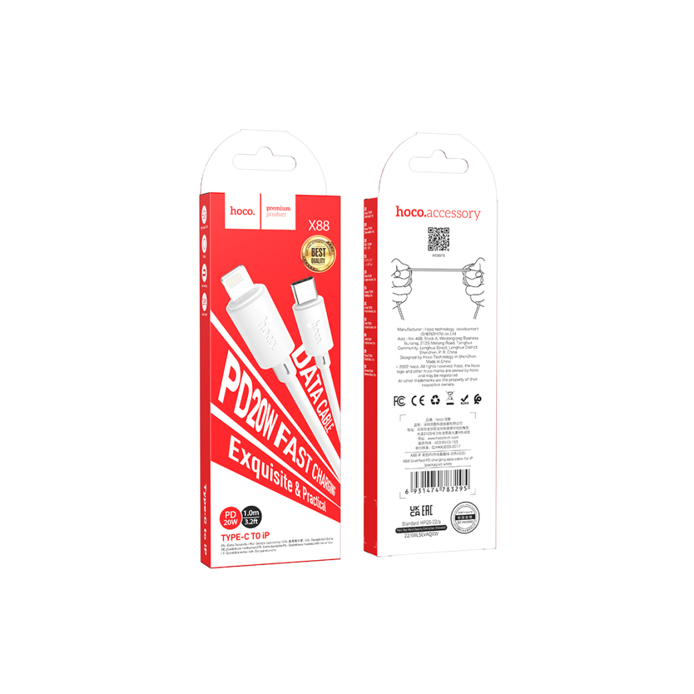Cablu Date si Incarcare, USB-C la Lightning, PD20W, QC3.0, 1m, White – Hoco X88 [1]