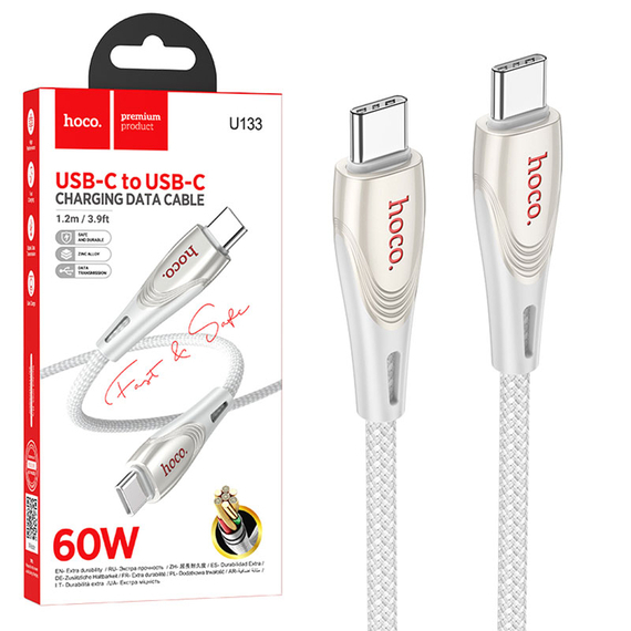 Cablu Date si Incarcare, USB-C, PD60W, QC3.0, 3A, Braided, 1.2m, Gray – Hoco U133 [1]