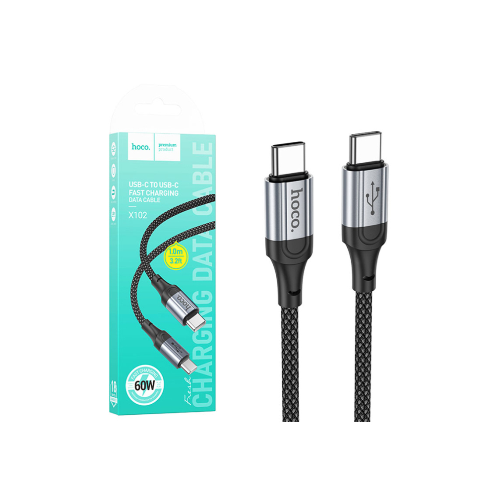 Cablu Date si Incarcare, USB-C, PD60W, QC3.0, 3A, Braided, 1m, Black – Hoco X102 [1]
