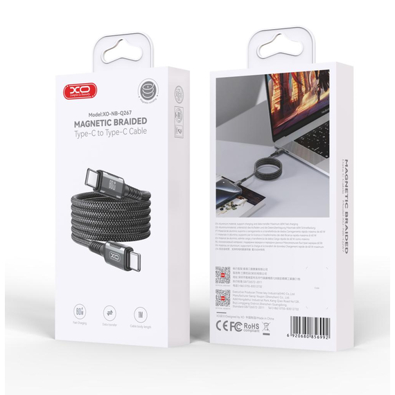 Cablu Date si Incarcare, USB-C, PD60W, QC3.0, unTwist, Megnetic, 1m, Black – XO NB-Q267 [1]