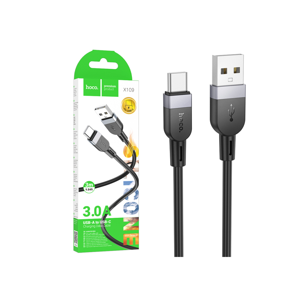 Cablu Date si Incarcare, USB la USB-C, 3A, 3m, BLACK – Hoco X109 [1]