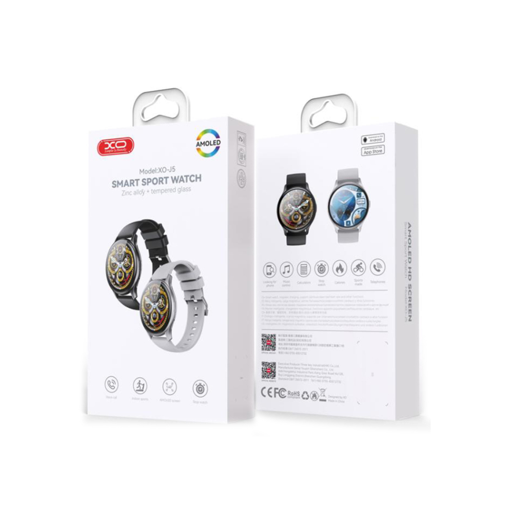 Ceas smartwatch, AMOLED, BT 5.0, 260mAh, Screen Pearl, Round Sport, Silver – XO J5 [1]