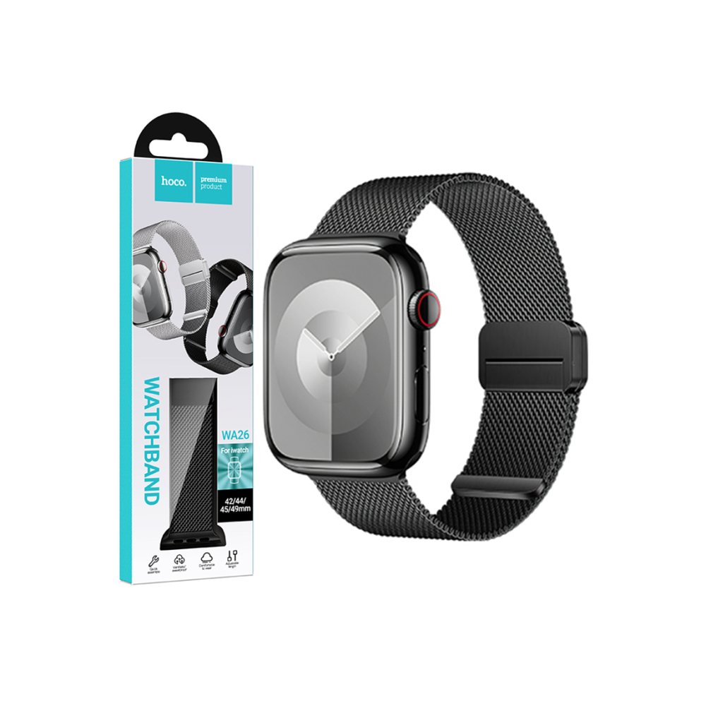 Curea Apple Watch, Milanese – Hoco Accesorii Curea metalica, pentru iWatch, inchidere magnet, Universal Size - Double Buckle, Milanese Style, Black – Hoco WA26 [1]