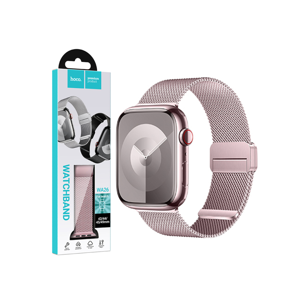 Curea Apple Watch, Milanese – Hoco Accesorii Curea metalica, pentru iWatch, inchidere magnet, Universal Size - Double Buckle, Milanese Style, Rose PINK – Hoco WA26 [1]