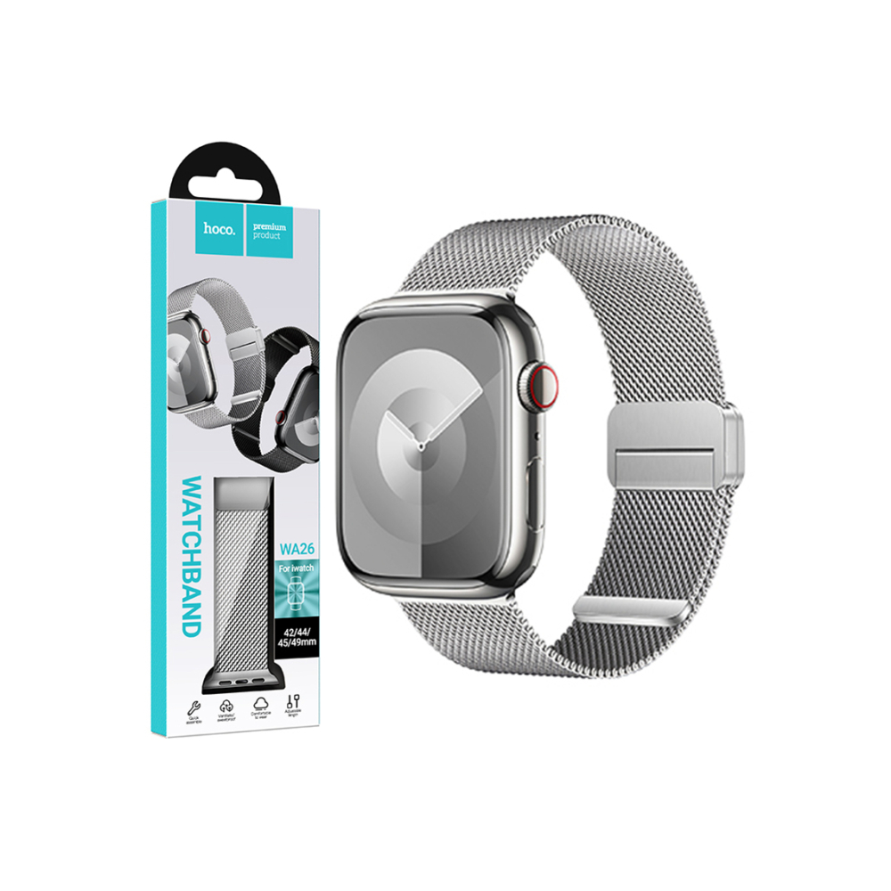 Curea Apple Watch, Milanese – Hoco Accesorii Curea metalica, pentru iWatch, inchidere magnet, Universal Size - Double Buckle, Milanese Style | Silver – Hoco WA26 [1]