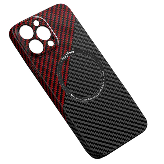 Husa iPhone 14 Plus » iPefet Carbon, Kevlar Pattern, cu MagSafe, Black, Red [1]