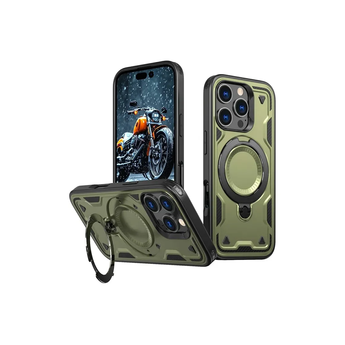 Husa iPhone 14 Pro » Hybrid Armor MagRing, MultiAngle, Olive [1]