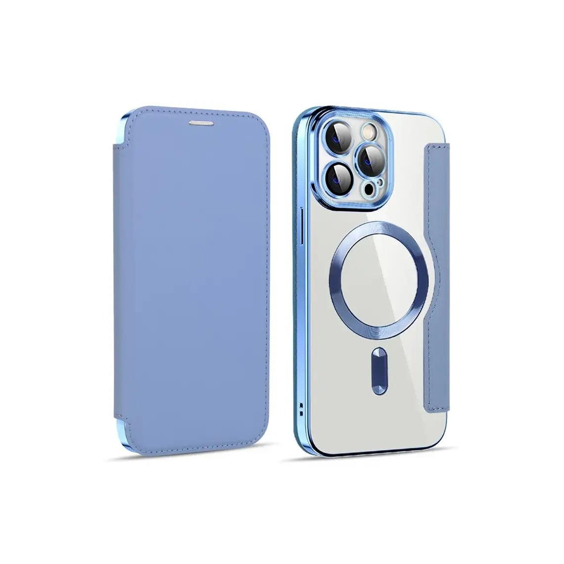Husa iPhone 14 Pro » MagFlip Magnet, RFID protect, Leather, Chrome Edge, Sky BLUE [1]