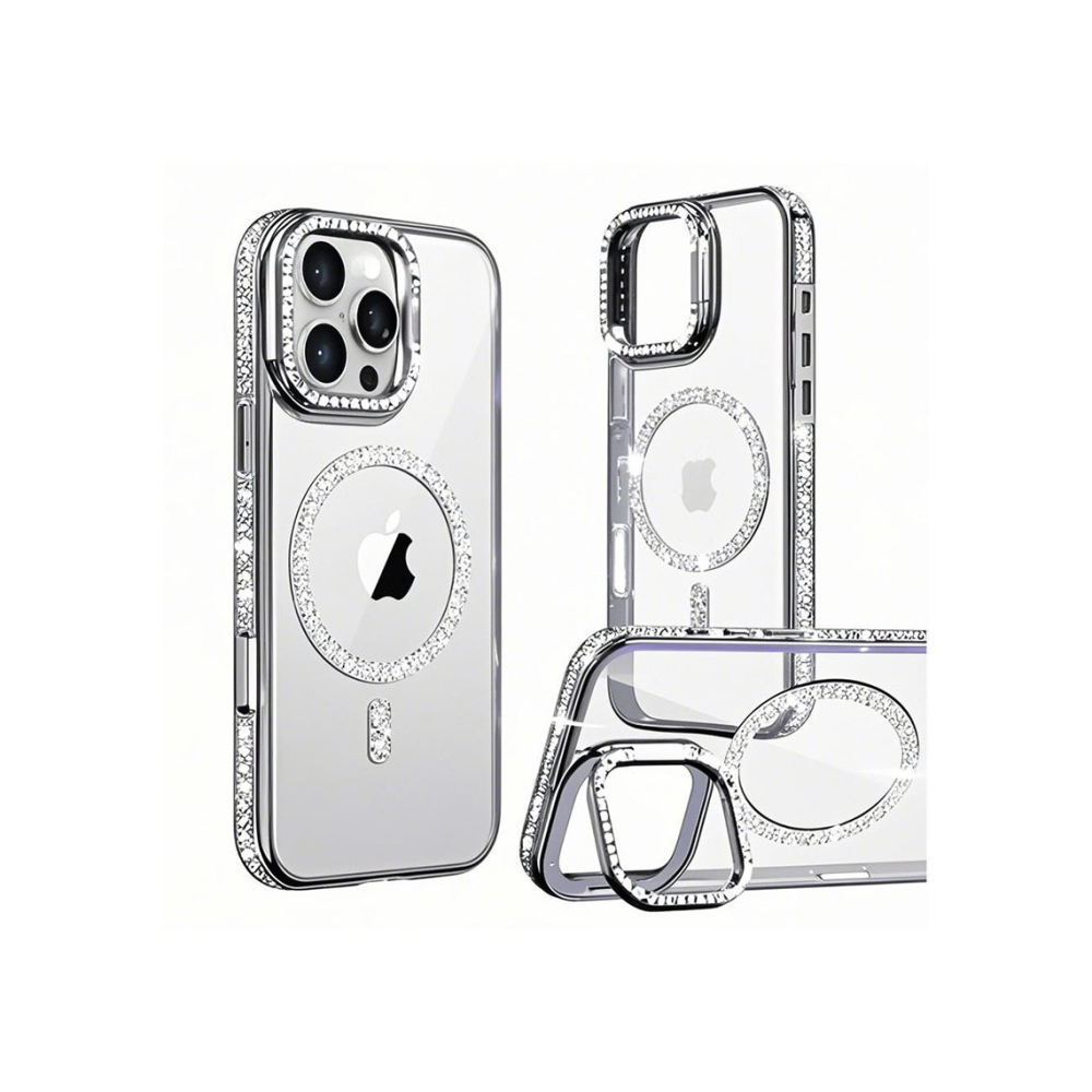 Husa iPhone 15 » Crystal Plated MagCase, CamStand, Silver [1]