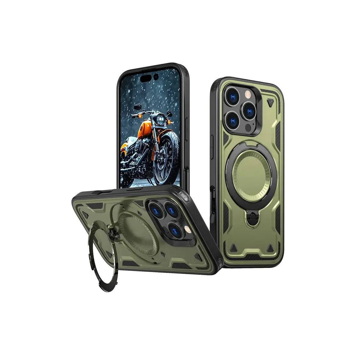 Husa iPhone 15 » Hybrid Armor MagRing, MultiAngle, Olive [1]