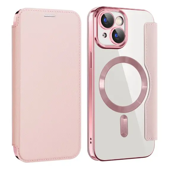 Husa iPhone 15 » MagFlip Magnet, RFID protect, Leather, Chrome Edge, Pink [1]