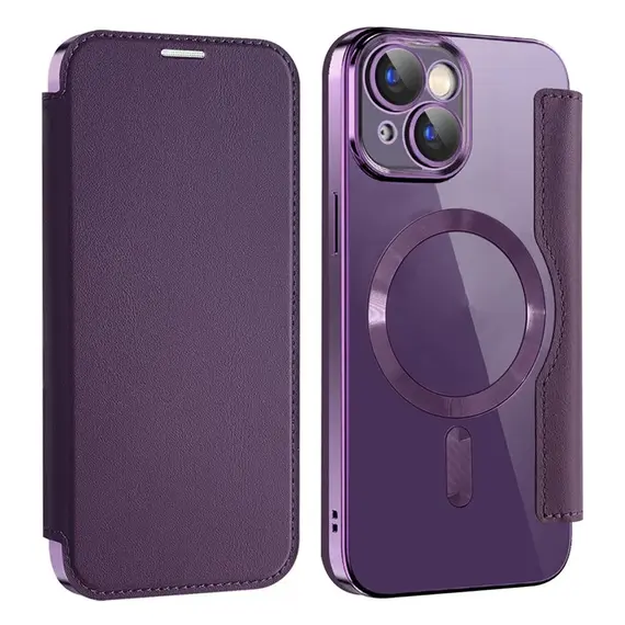 Husa iPhone 15 » MagFlip Magnet, RFID protect, Leather, Chrome Edge, Purple [1]