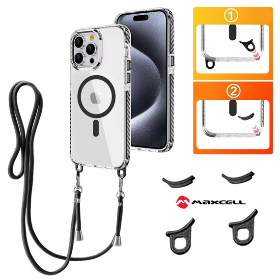 Husa iPhone 15 » MagFrame AntiDrop 2in1, Snur Detasabil, CLEAR/Black frame [1]