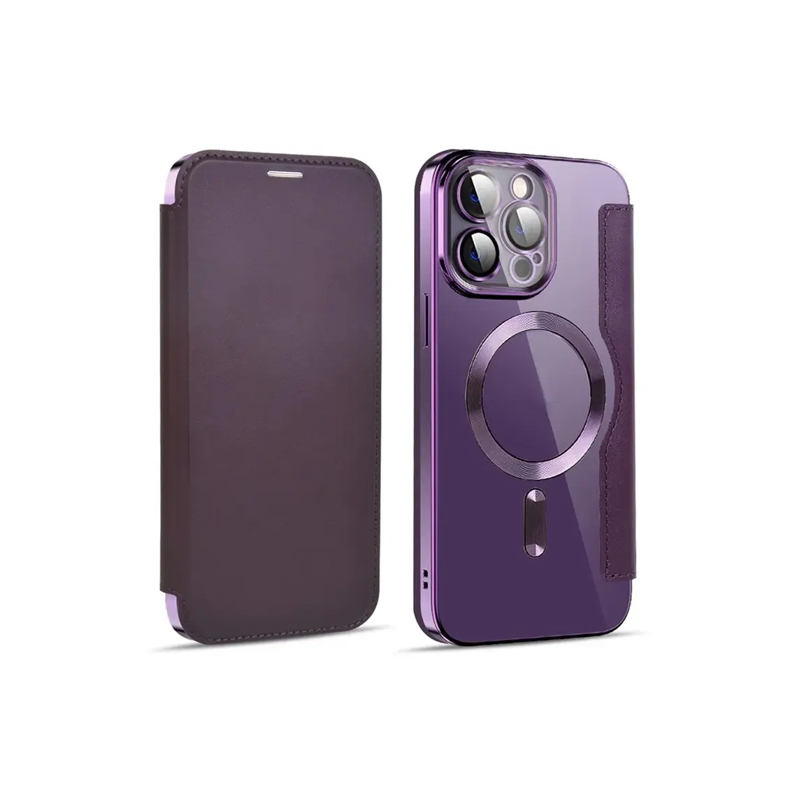 Husa iPhone 15 Pro » MagFlip Magnet, RFID protect, Leather, Chrome Edge, Purple [1]