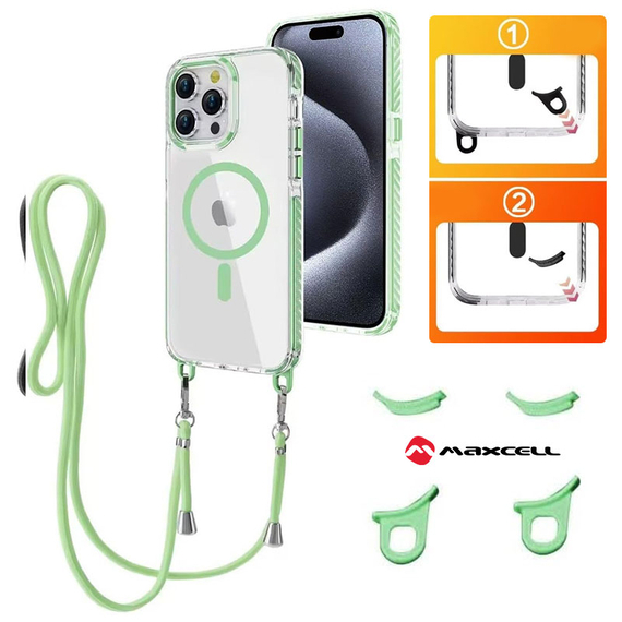 Husa iPhone 15 Pro » MagFrame AntiDrop 2in1, Snur Detasabil, CLEAR/Green frame [1]