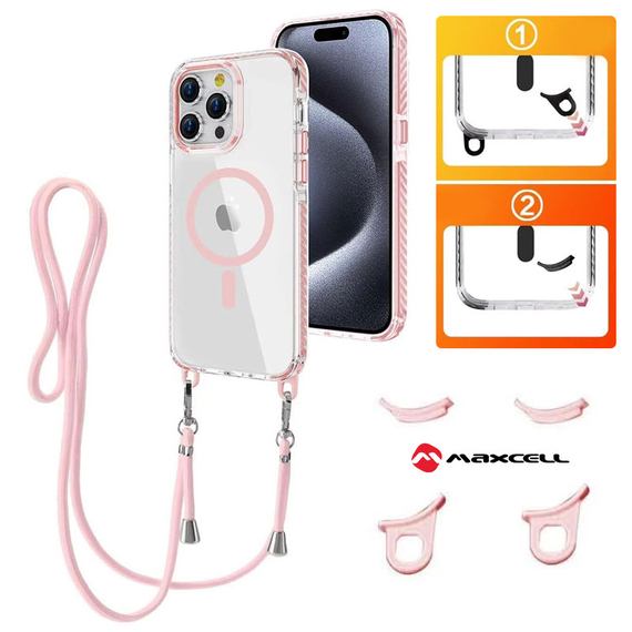Husa iPhone 15 Pro » MagFrame AntiDrop 2in1, Snur Detasabil, CLEAR/Pink frame [1]