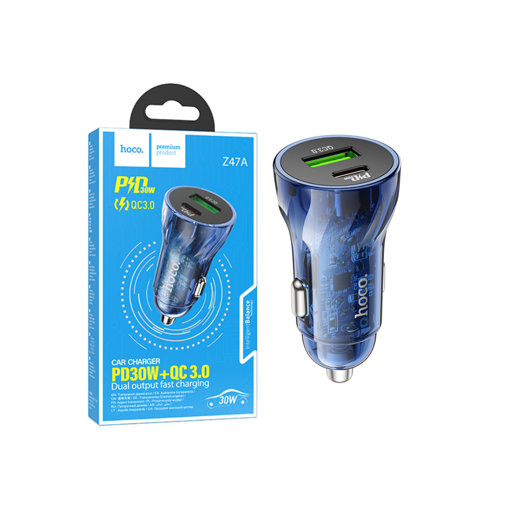 Încărcător auto 30W, 1xUSB-C, 1xUSB-A, PD, QC3.0– Hoco [1]